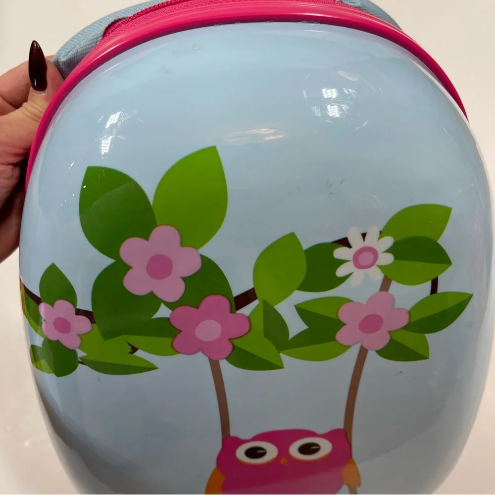 Blue Pink Owl Hard Shell Cover Travel Backpack